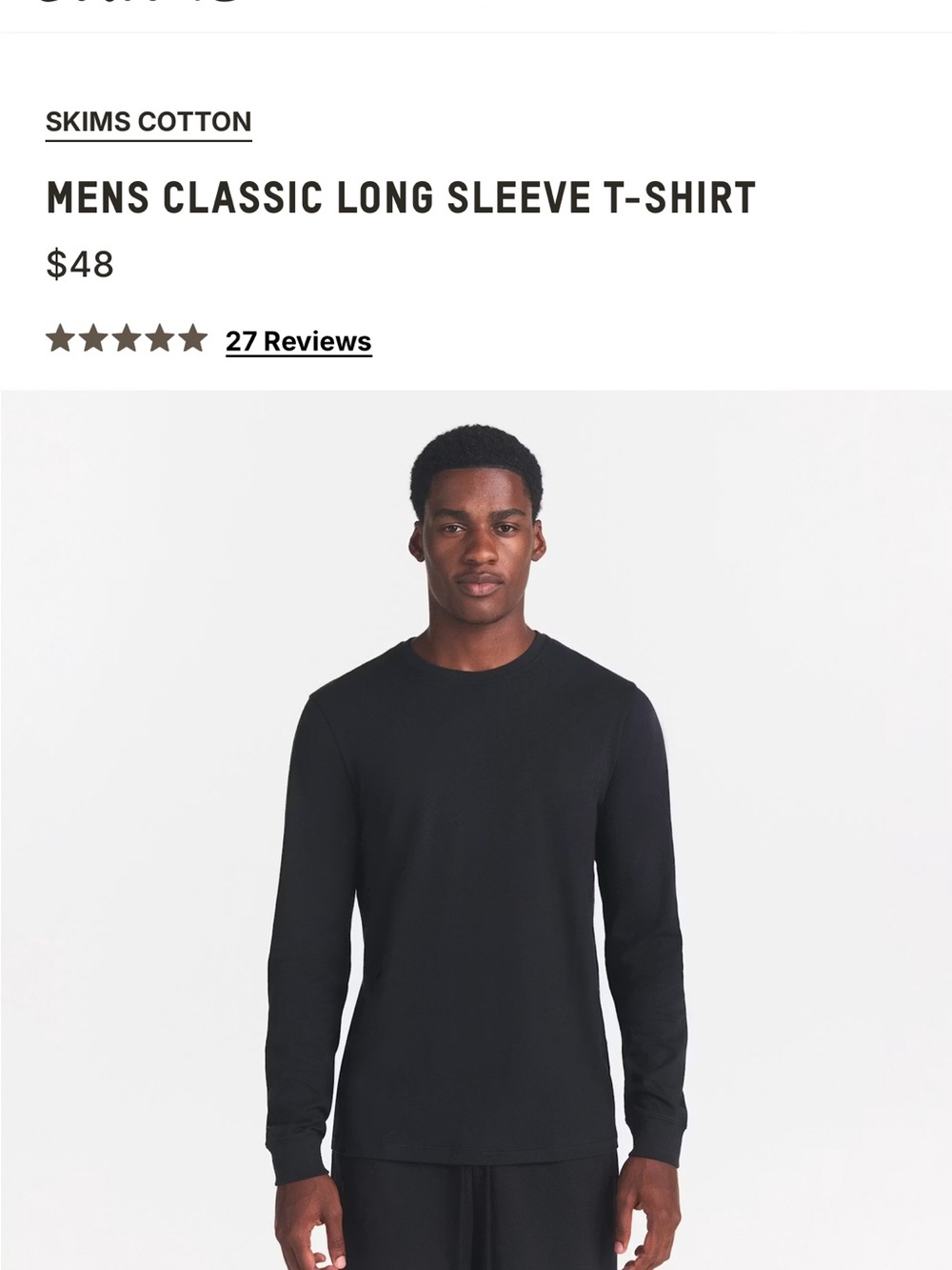 SKIMS Mens Classic Long Sleeve T-Shirt — Onyx